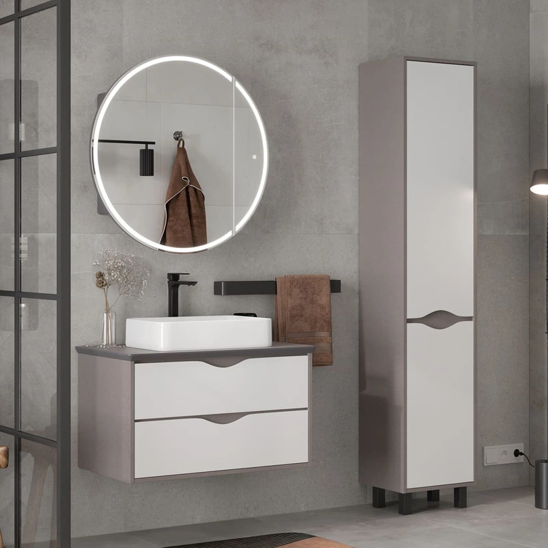 Тумба подвесная EQUIL Smile 80 столешница 80, 2 ящика, белый/лен антрацит от магазина Vanna-Vanna.ru!