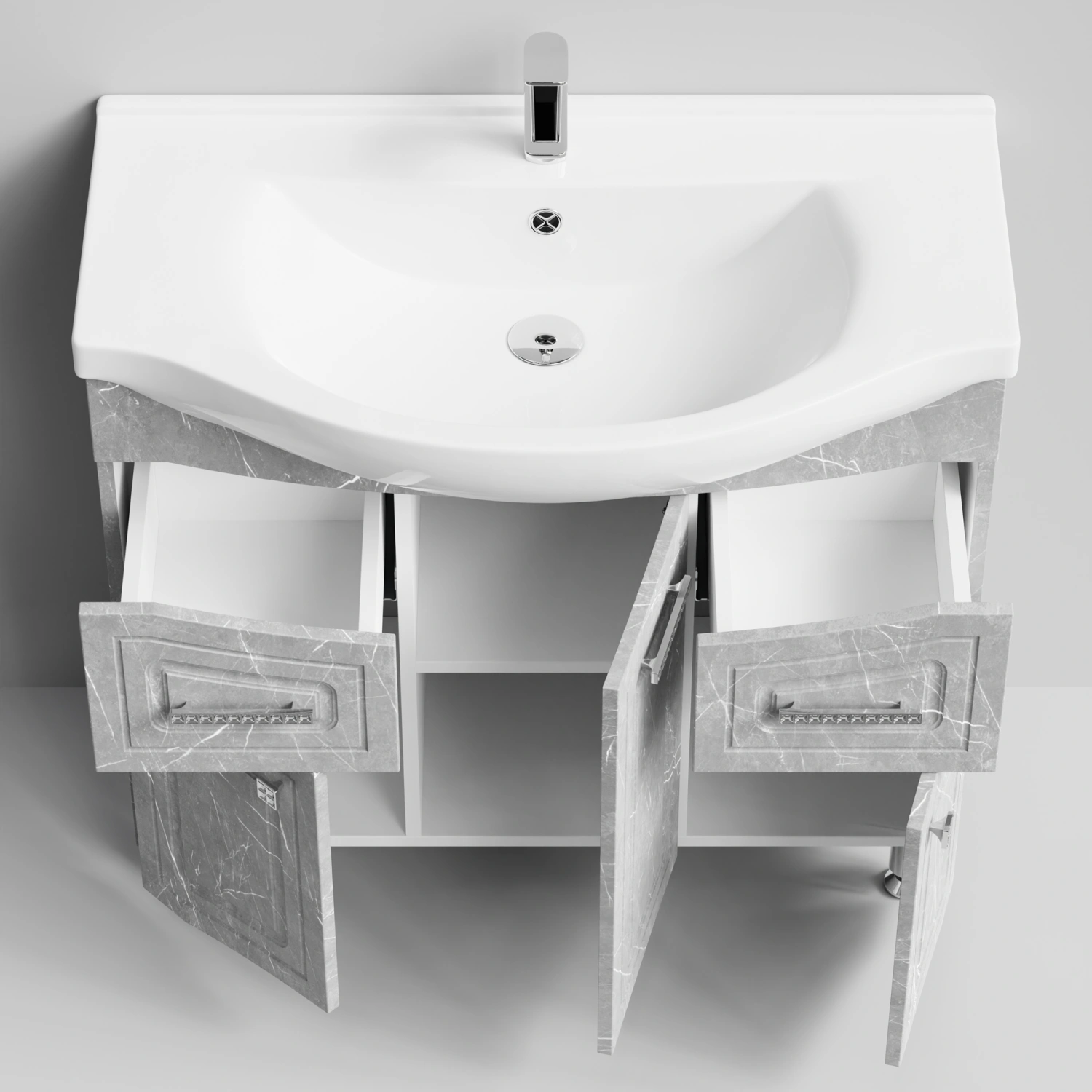 Тумба с раковиной Адам 90 напольная, Мрамор Белый софт тач, петли слева