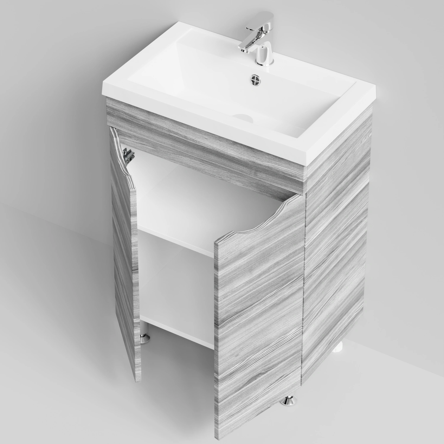 Тумба с раковиной Vod-ok Смайл 58 напольная, Лиственница структурная контрастно-серая