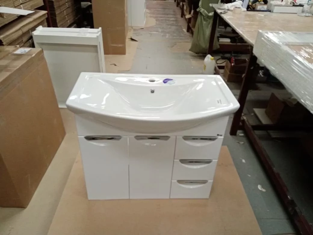 Тумба Emmy Милли 80 с раковиной Балтика 80 напольная, 3 ящика, 2 двери, белая