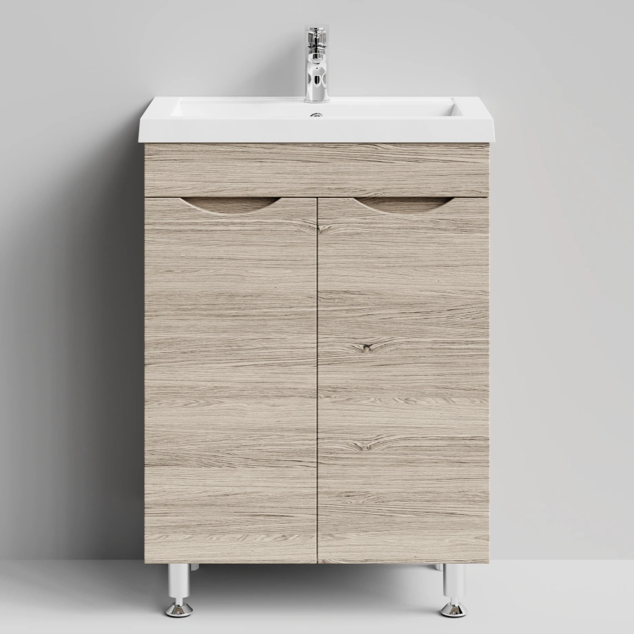 Тумба с раковиной Vod-ok Смайл 58 напольная, Дубослив ореховый светлый