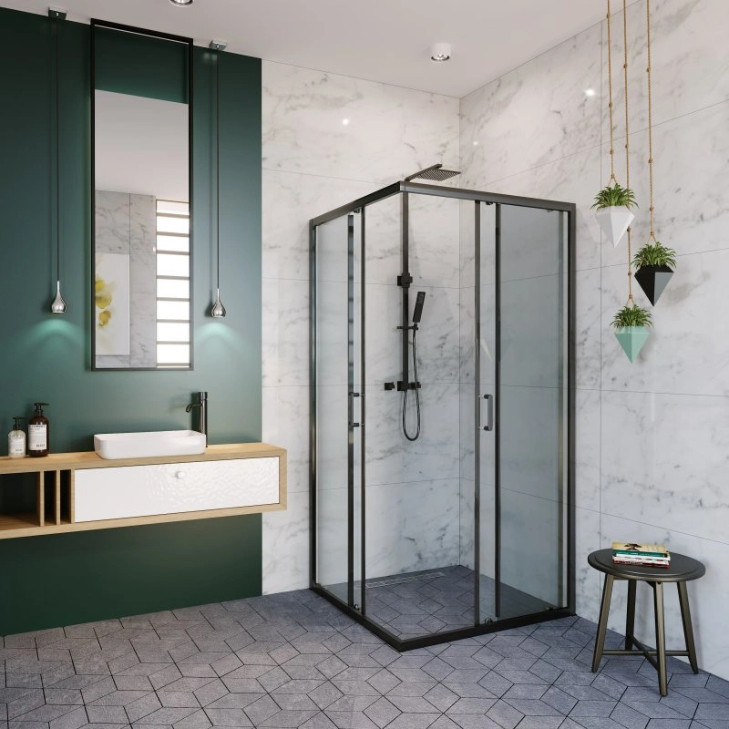Душевой уголок Alex Baitler AB1490B1 90х90 квадратный, без поддона, прозрачное стекло, профиль черный