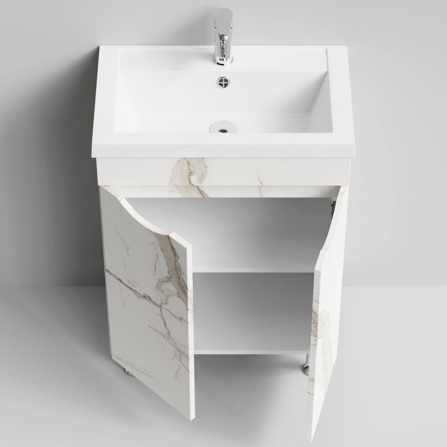 Тумба с раковиной Vod-ok Смайл 58 напольная, Мрамор Белый натур милк