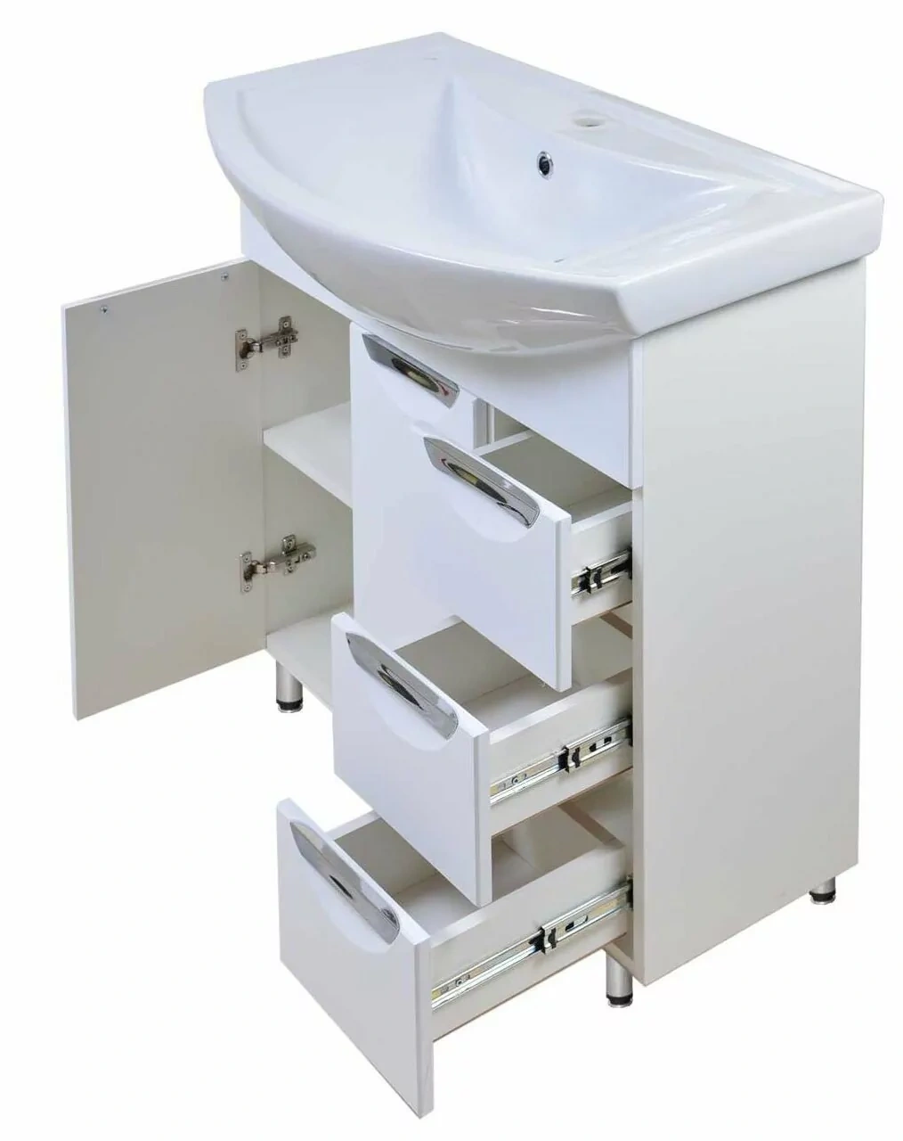 Тумба Emmy Милли 80 с раковиной Балтика 80 напольная, 3 ящика, 2 двери, белая