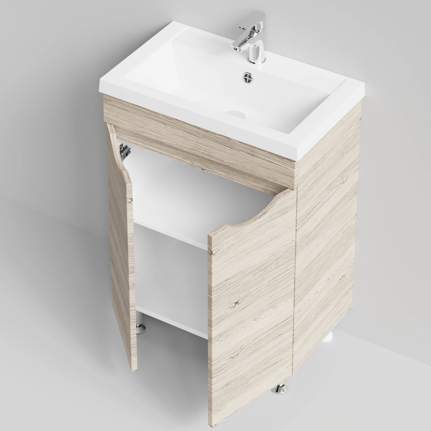 Тумба с раковиной Vod-ok Смайл 58 напольная, Дубослив ореховый светлый