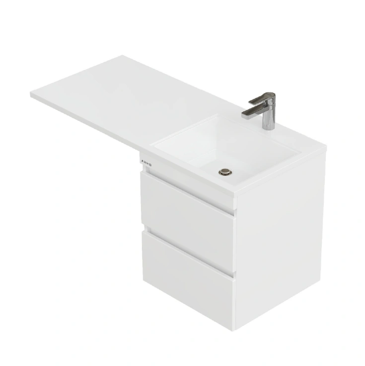 Тумба подвесная Onika Флэтон 38 с раковиной Марсал 100 под стиральную машину, R, белая