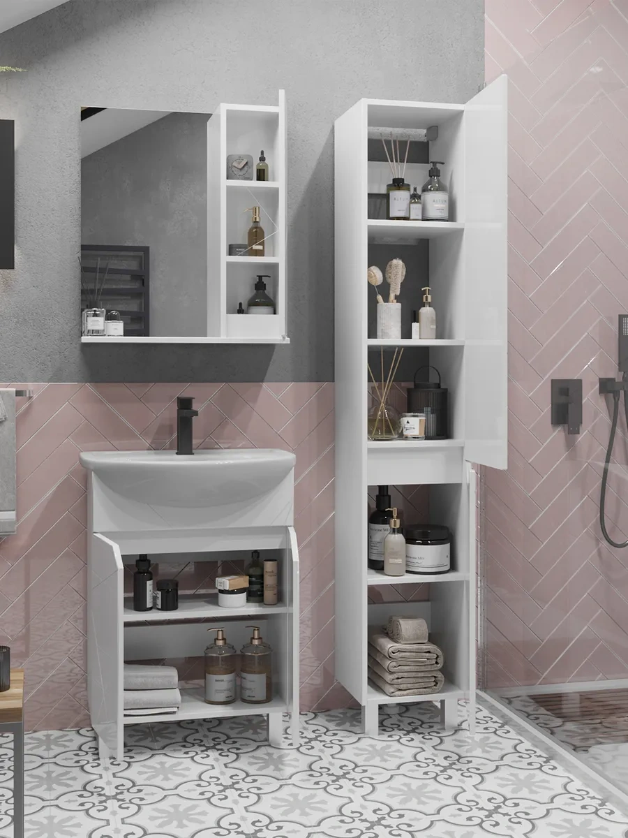 Тумба напольная SanStar Каскад 60 с раковиной Уют 60, белая