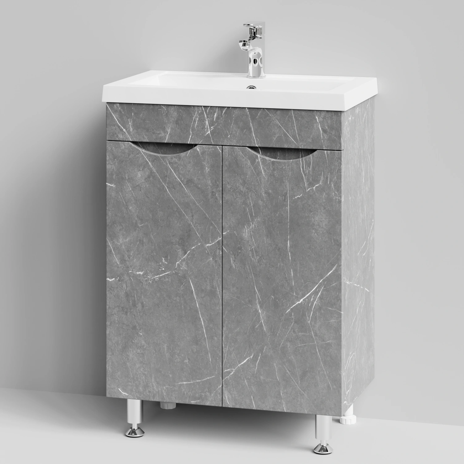 Тумба с раковиной Vod-ok Смайл 58 напольная, Мрамор Серый софт тач
