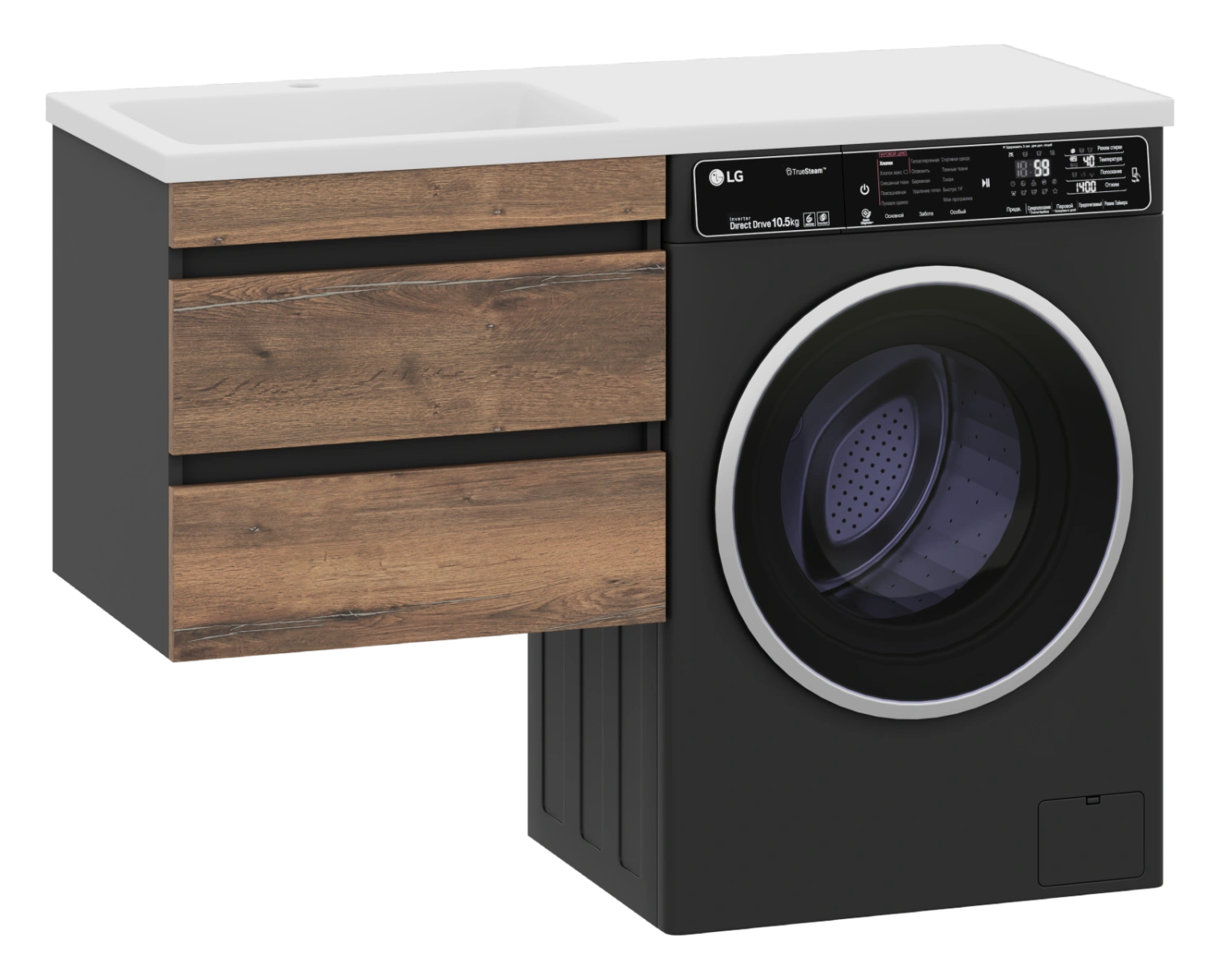 Тумба с раковиной Misty Коломбо 60 под стиральную машину подвесная с раковиной Эстет Даллас 120 L, дуб галифакс/антрацит