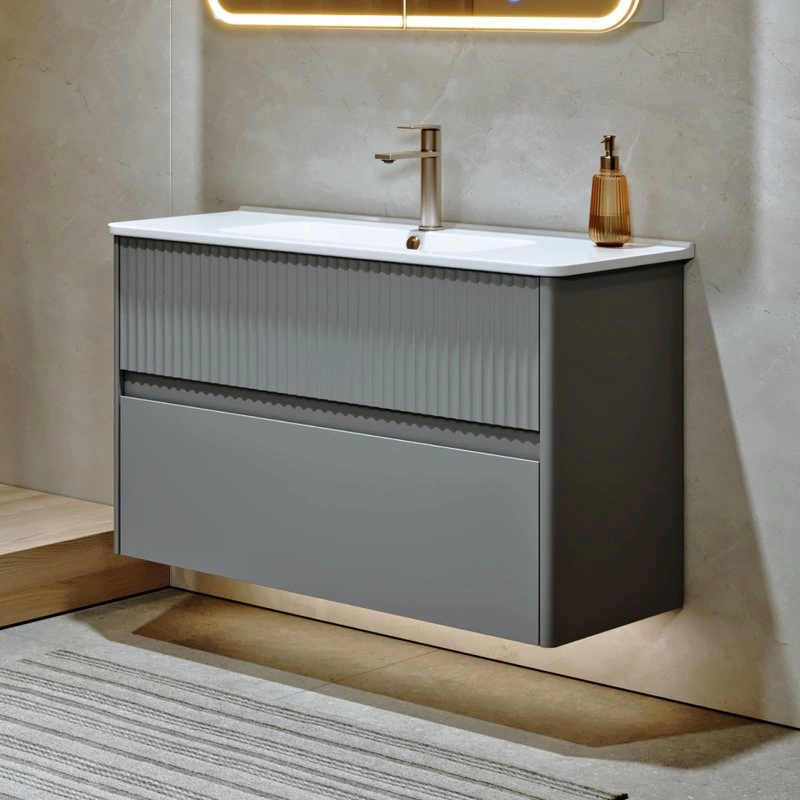 Тумба подвесная Alavann Wave 105 с раковиной Nikson 105, голубой деним