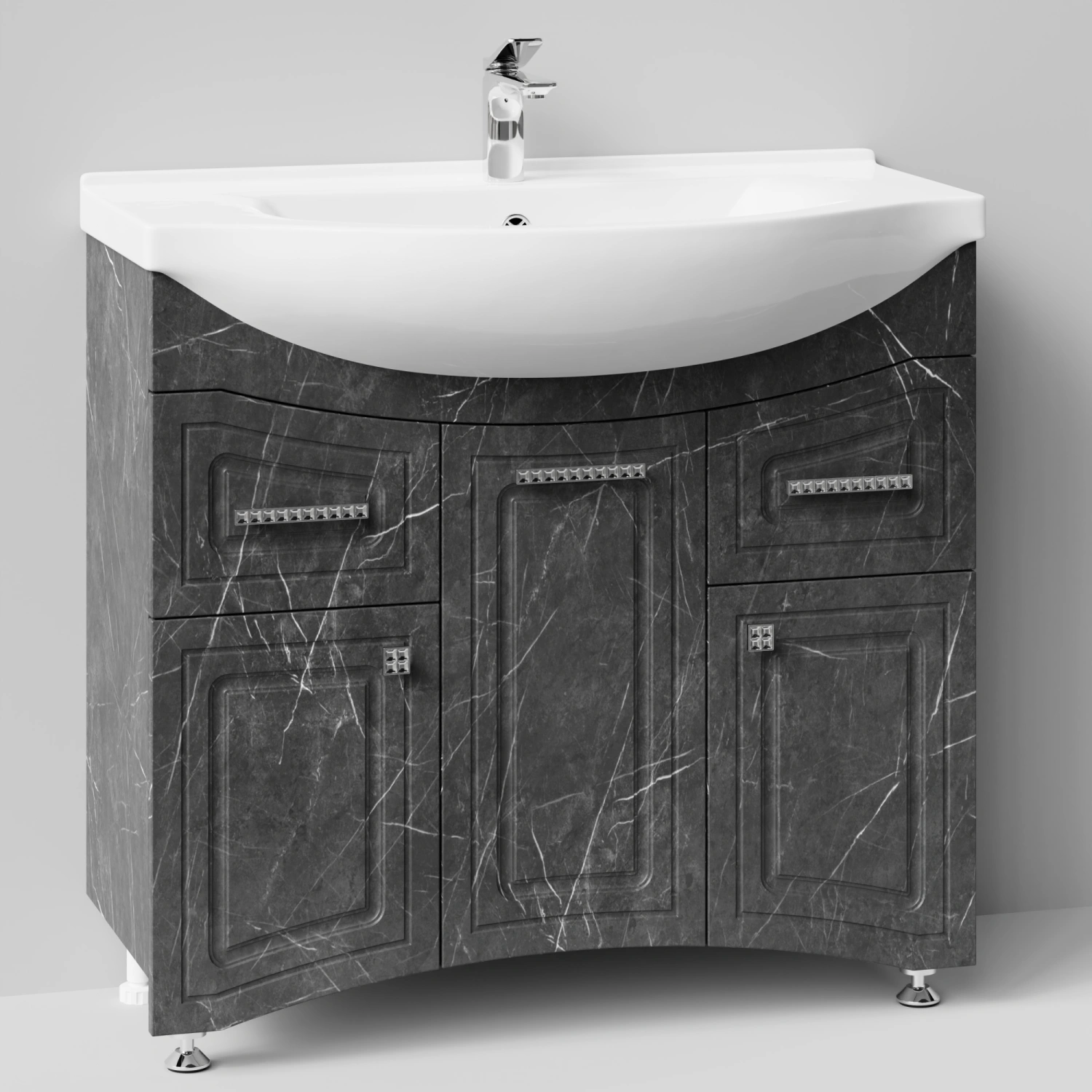 Тумба с раковиной Адам 90 напольная, Мрамор Графит софт тач, петли слева