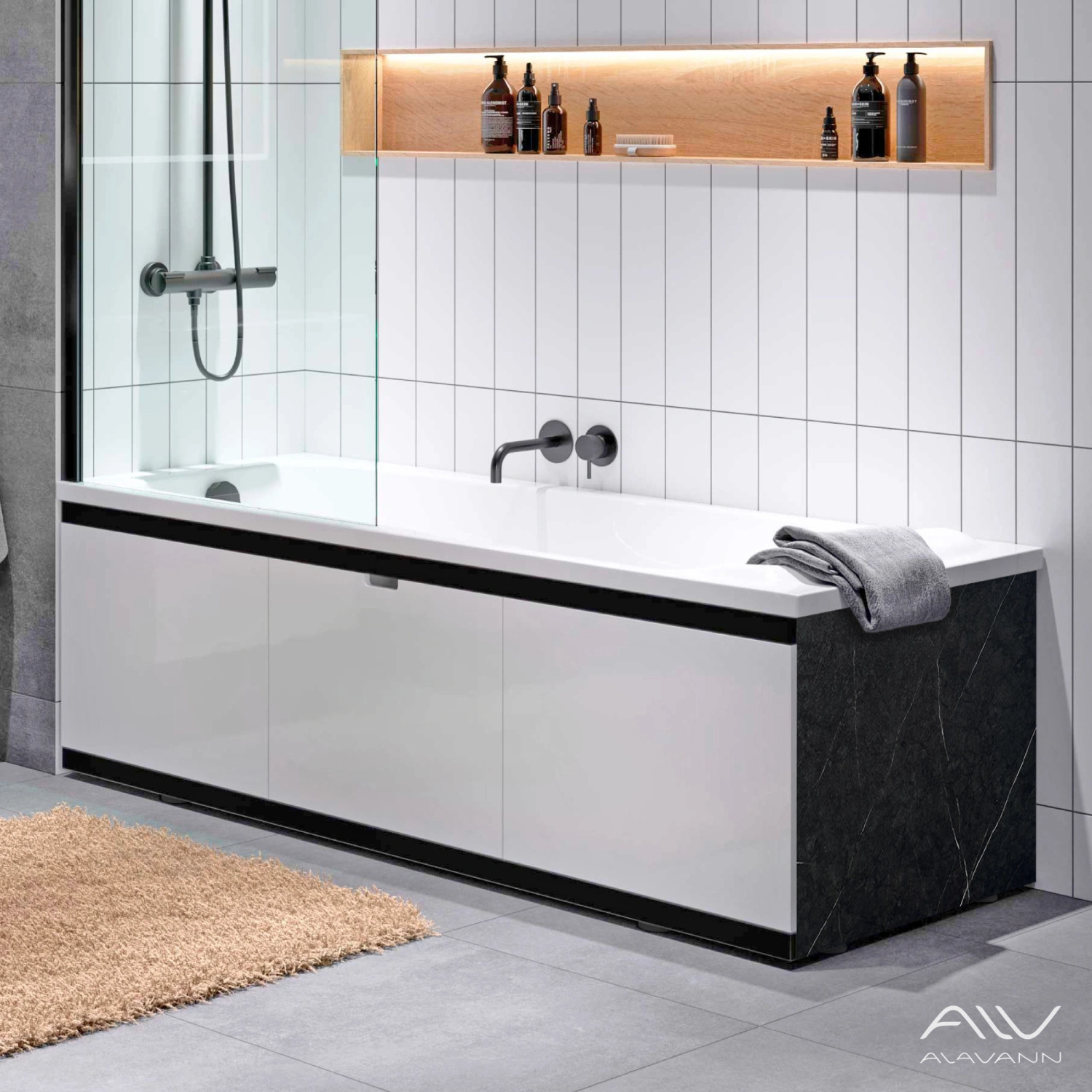 Экран под ванну Alavann Rita Black 170 раздвижной со съемной дверкой белый