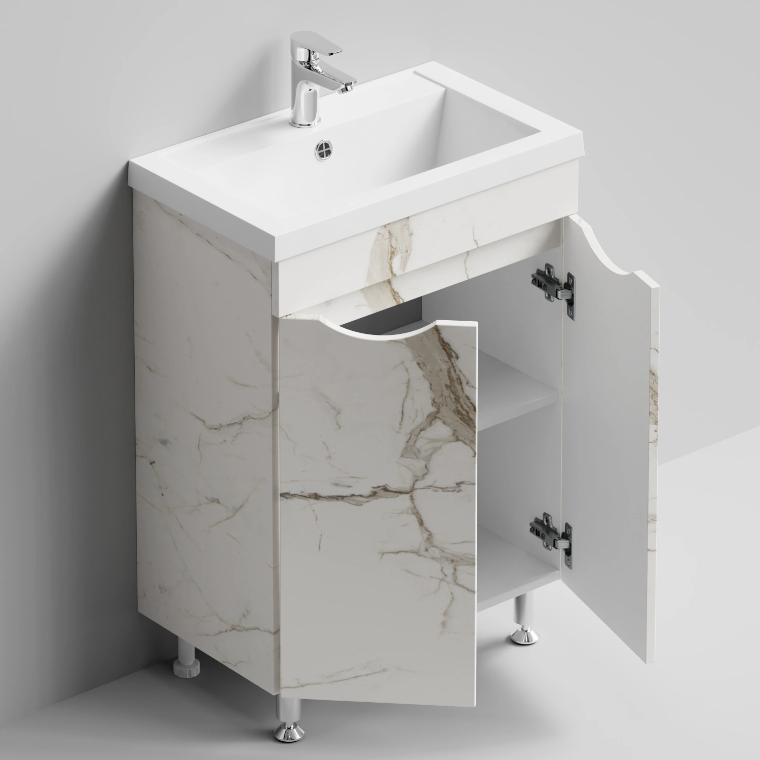 Тумба с раковиной Vod-ok Смайл 58 напольная, Мрамор Белый натур милк