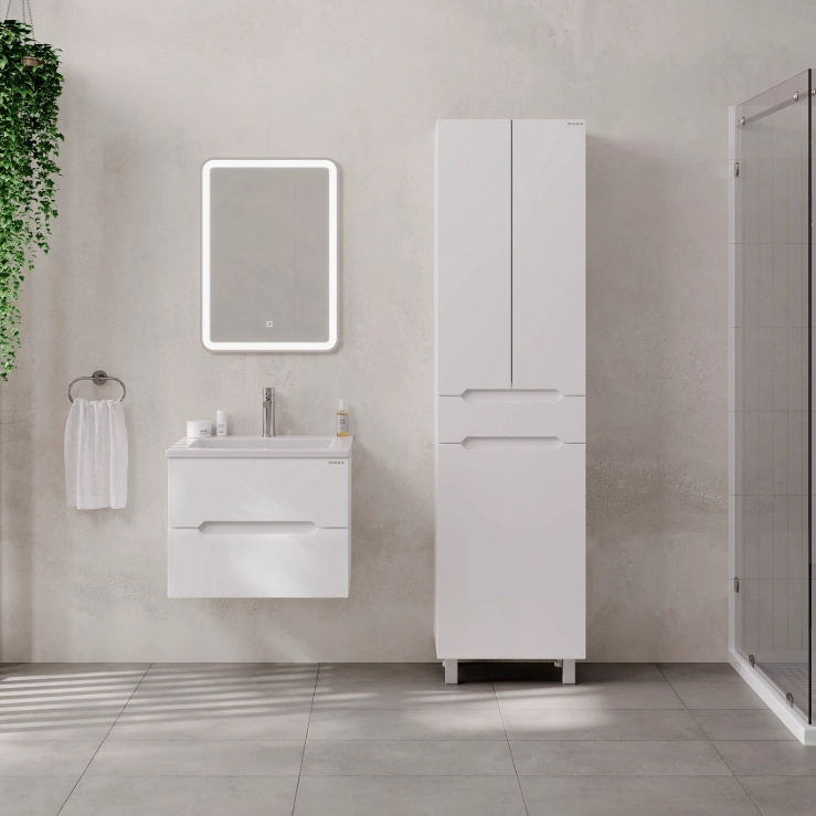 Пенал Onika Айленд 50 напольный, белый, с бельевой корзиной