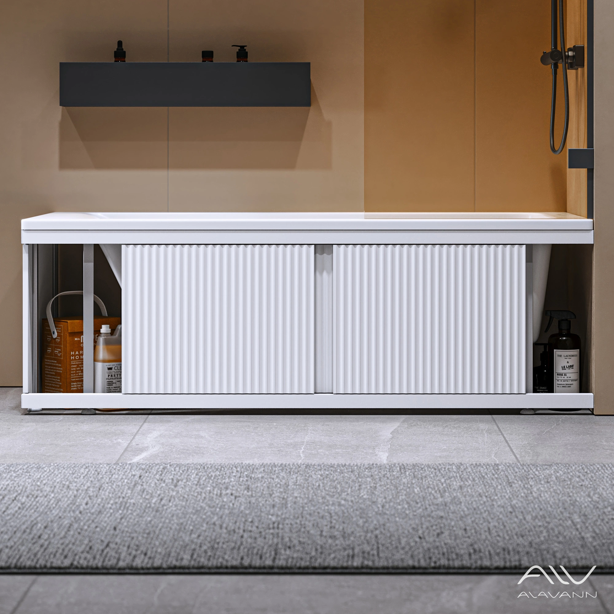 Экран под ванну Alavann Альт 150 белый с фрезеровкой, из МДФ, раздвижной
