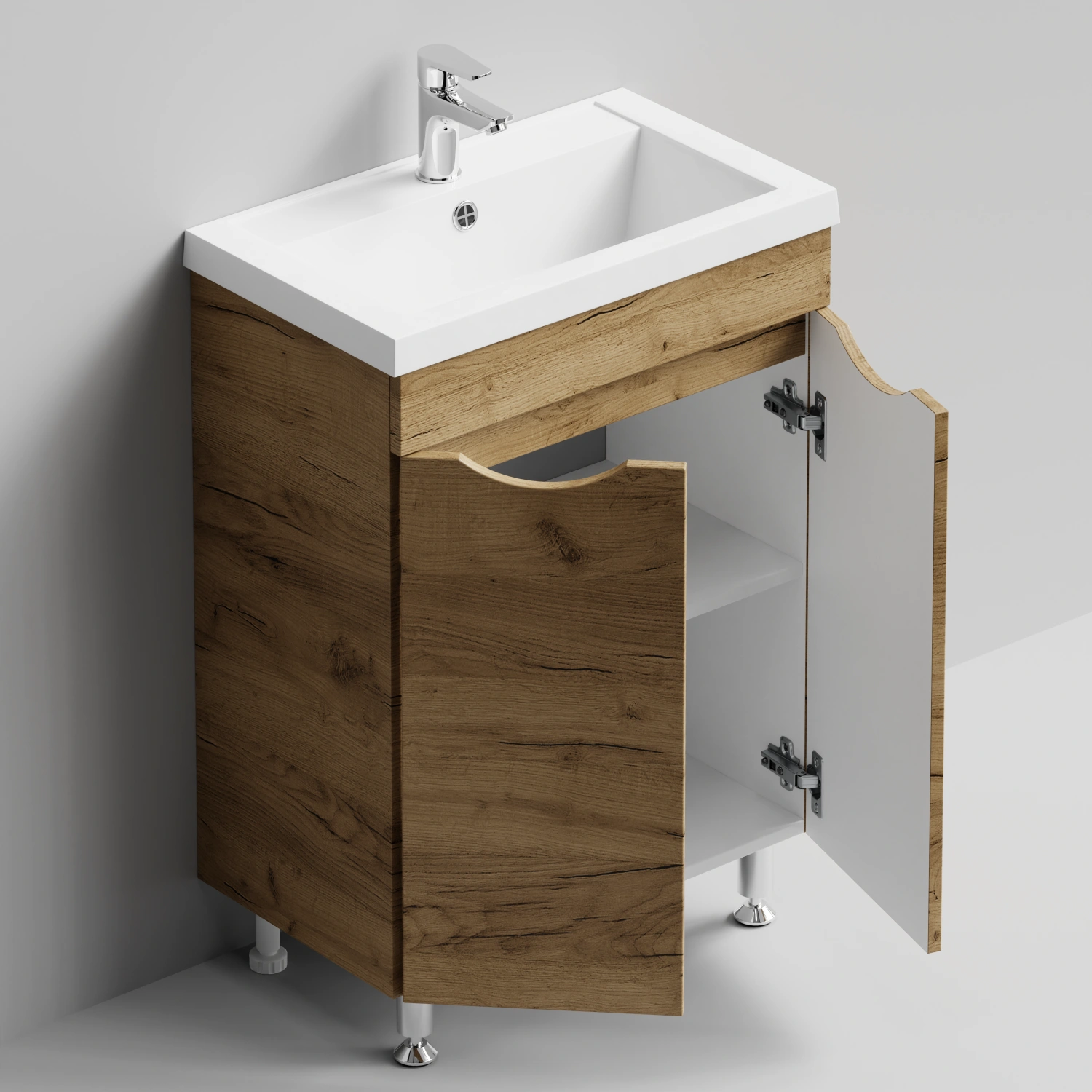 Тумба с раковиной Vod-ok Смайл 58 напольная, Дуб Тортуга