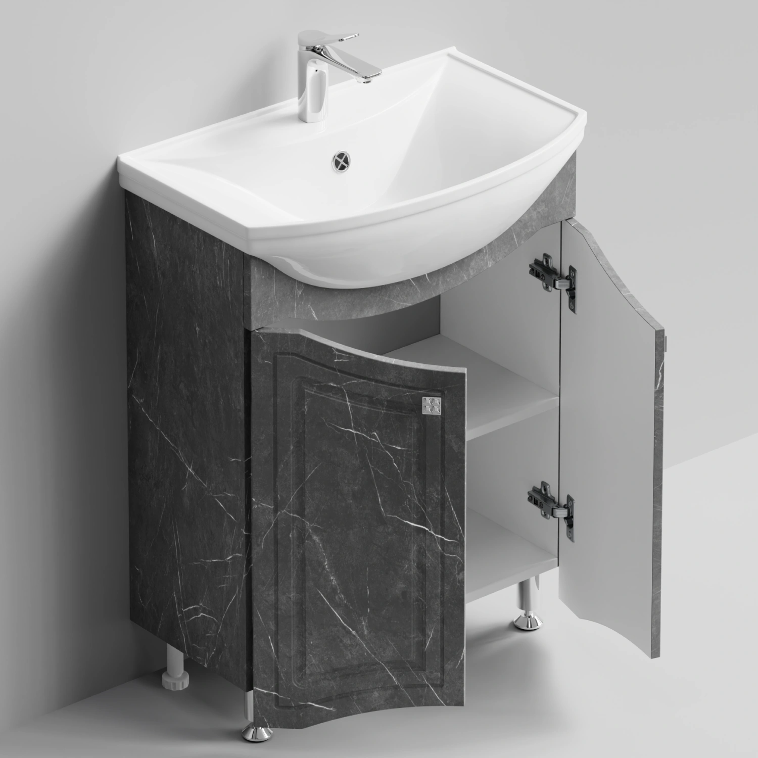 Тумба с раковиной Адам 65 напольная, Мрамор Серый софт тач