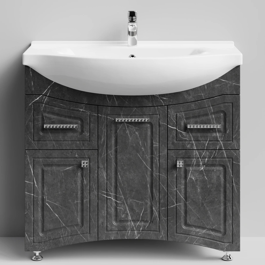 Тумба с раковиной Адам 90 напольная, Мрамор Графит софт тач, петли справа