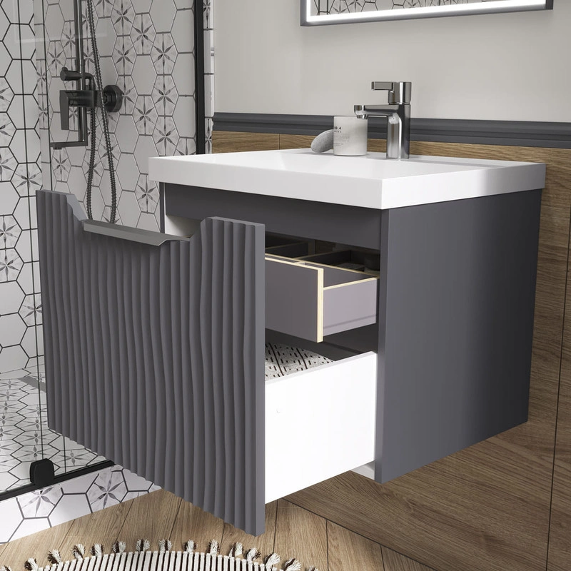 Тумба с раковиной EQUIL Prime 60 подвесная, 1 ящик, графит софт