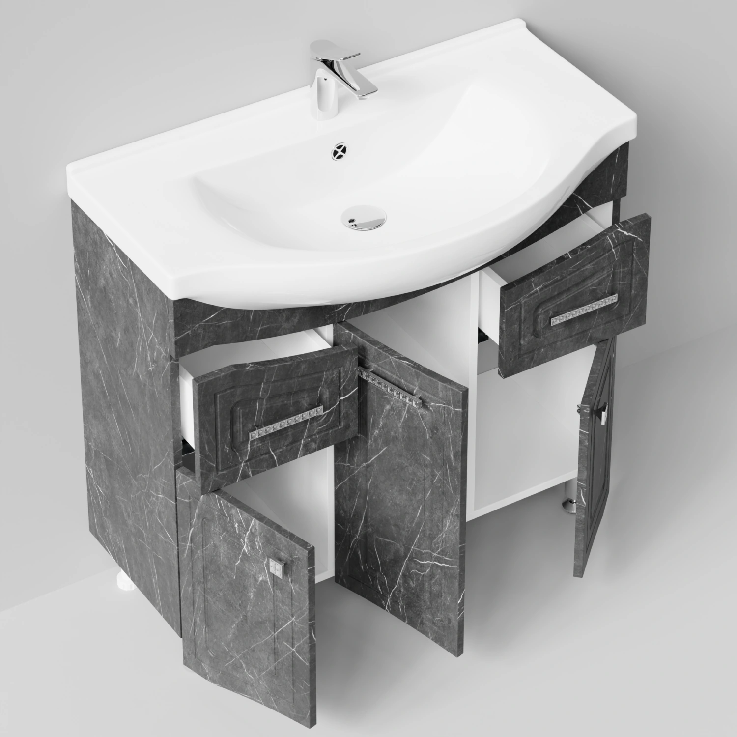 Тумба с раковиной Адам 90 напольная, Мрамор Графит софт тач, петли слева