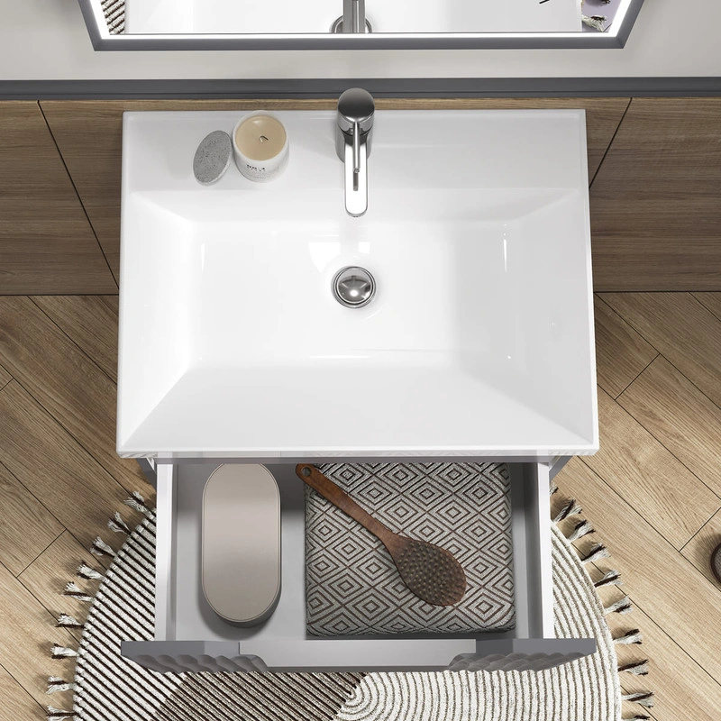 Тумба с раковиной EQUIL Prime 60 подвесная, 1 ящик, графит софт