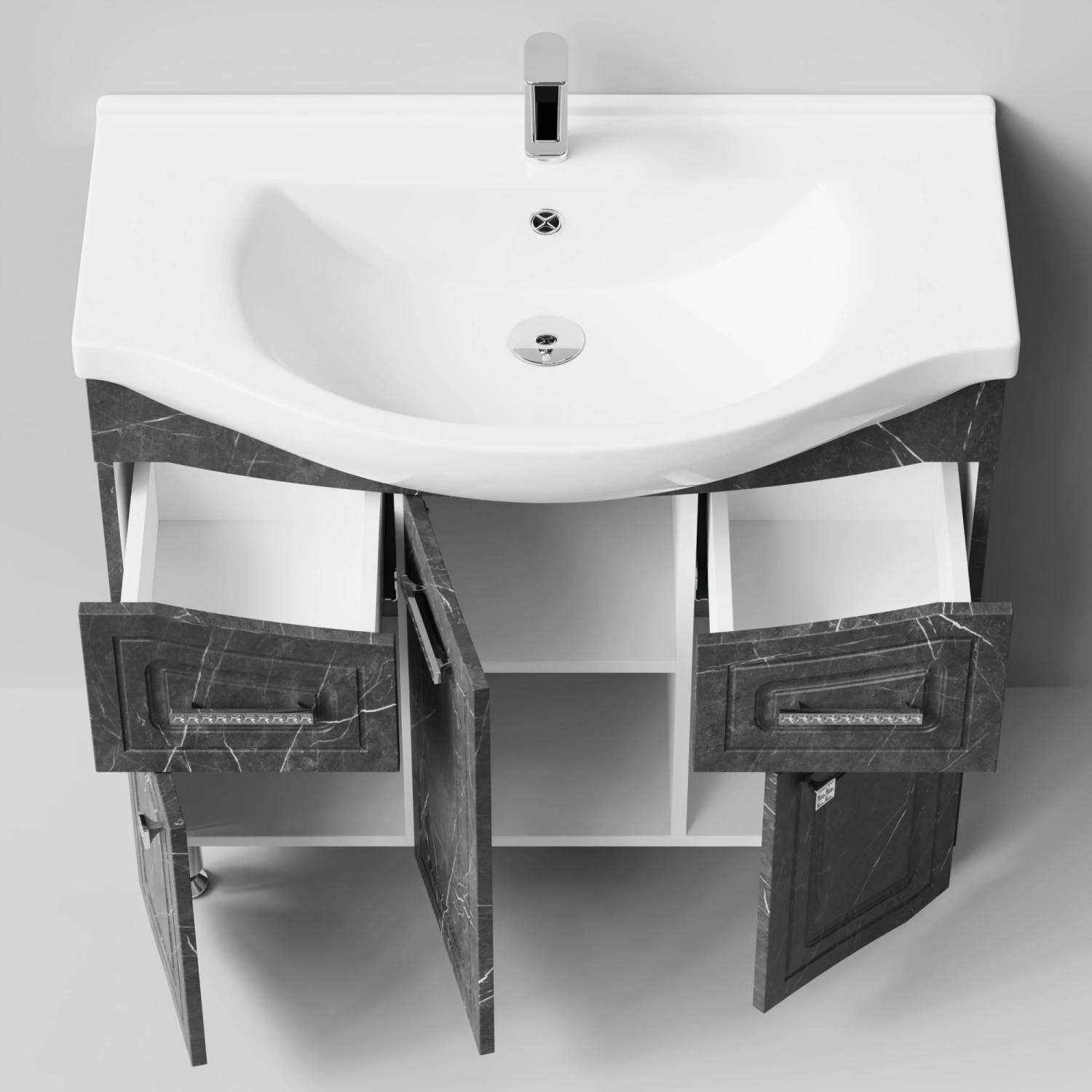 Тумба с раковиной Адам 90 напольная, Мрамор Графит софт тач, петли слева