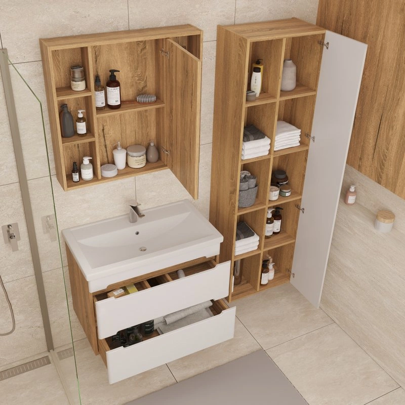 Шкаф-пенал напольный/подвесной SanStar Diva/Модена 50 R/L, с полками белый, дуб вотан