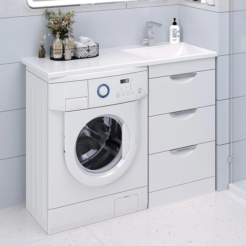 Тумба напольная Emmy Милли 47 с раковиной Аванти 110 R под стиральную машину, с 3-я ящиками, правая, белая
