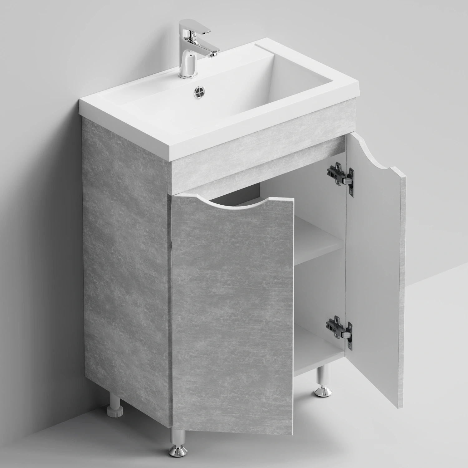 Тумба с раковиной Vod-ok Смайл 58 напольная, Белый камень