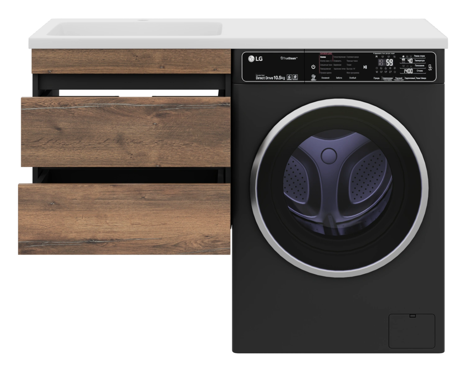 Тумба с раковиной Misty Коломбо 60 под стиральную машину подвесная с раковиной Эстет Даллас 120 L, дуб галифакс/антрацит
