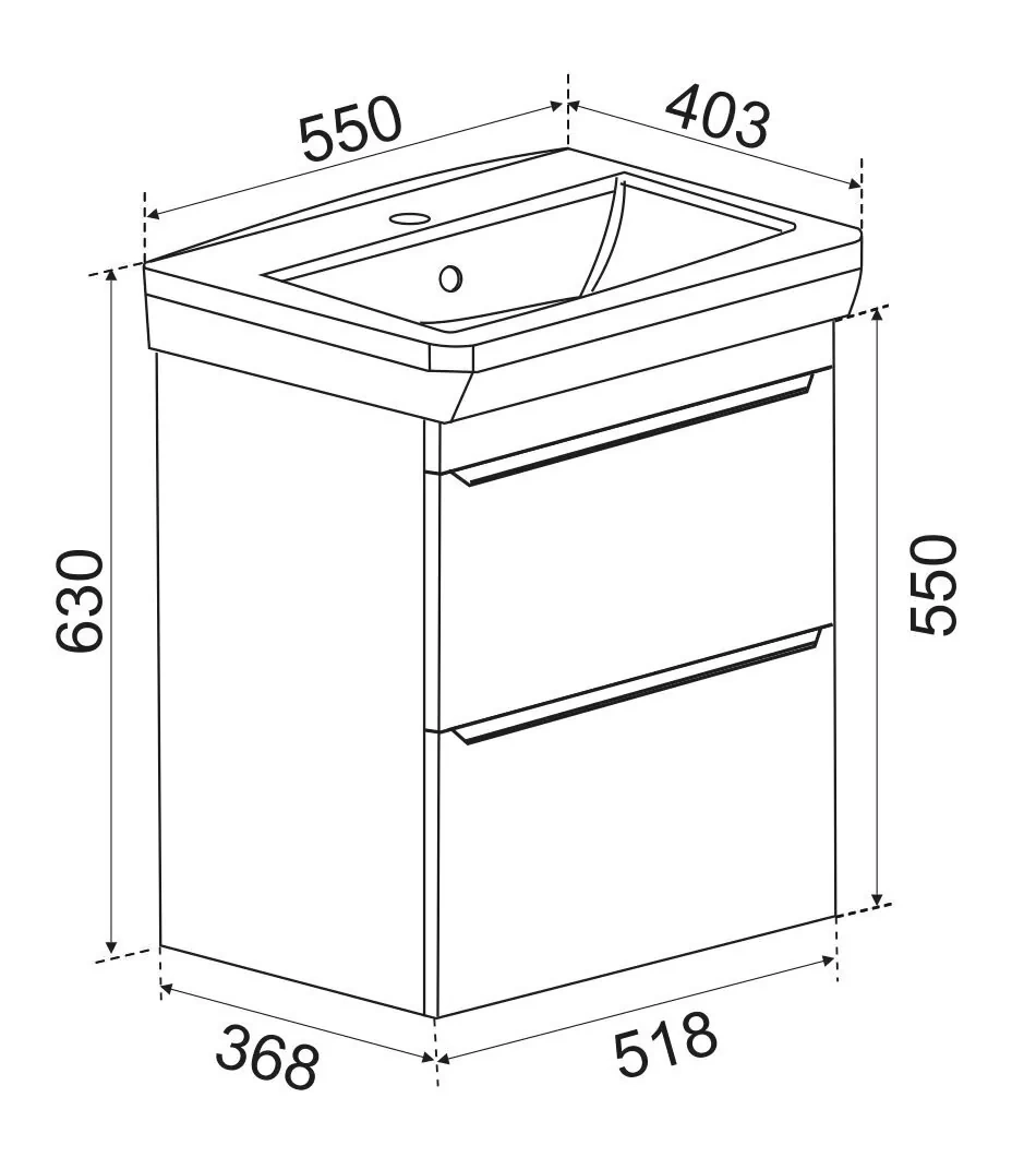 Тумба подвесная Emmy Агата 55 с раковиной Милан 55, 2 ящика, белая