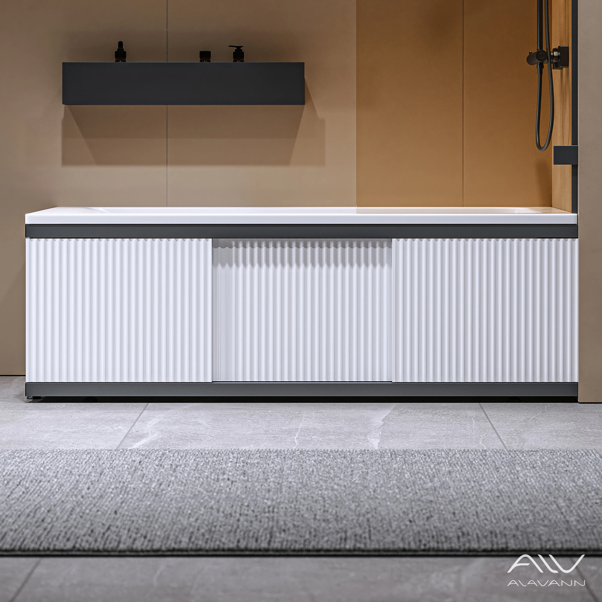 Экран под ванну Alavann Альт Блэк 170 белый с фрезеровкой, из МДФ, раздвижной