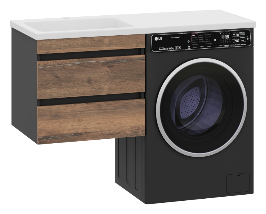 Тумба с раковиной Misty Коломбо 60 под стиральную машину подвесная с раковиной Эстет Даллас 120 L, дуб галифакс/антрацит
