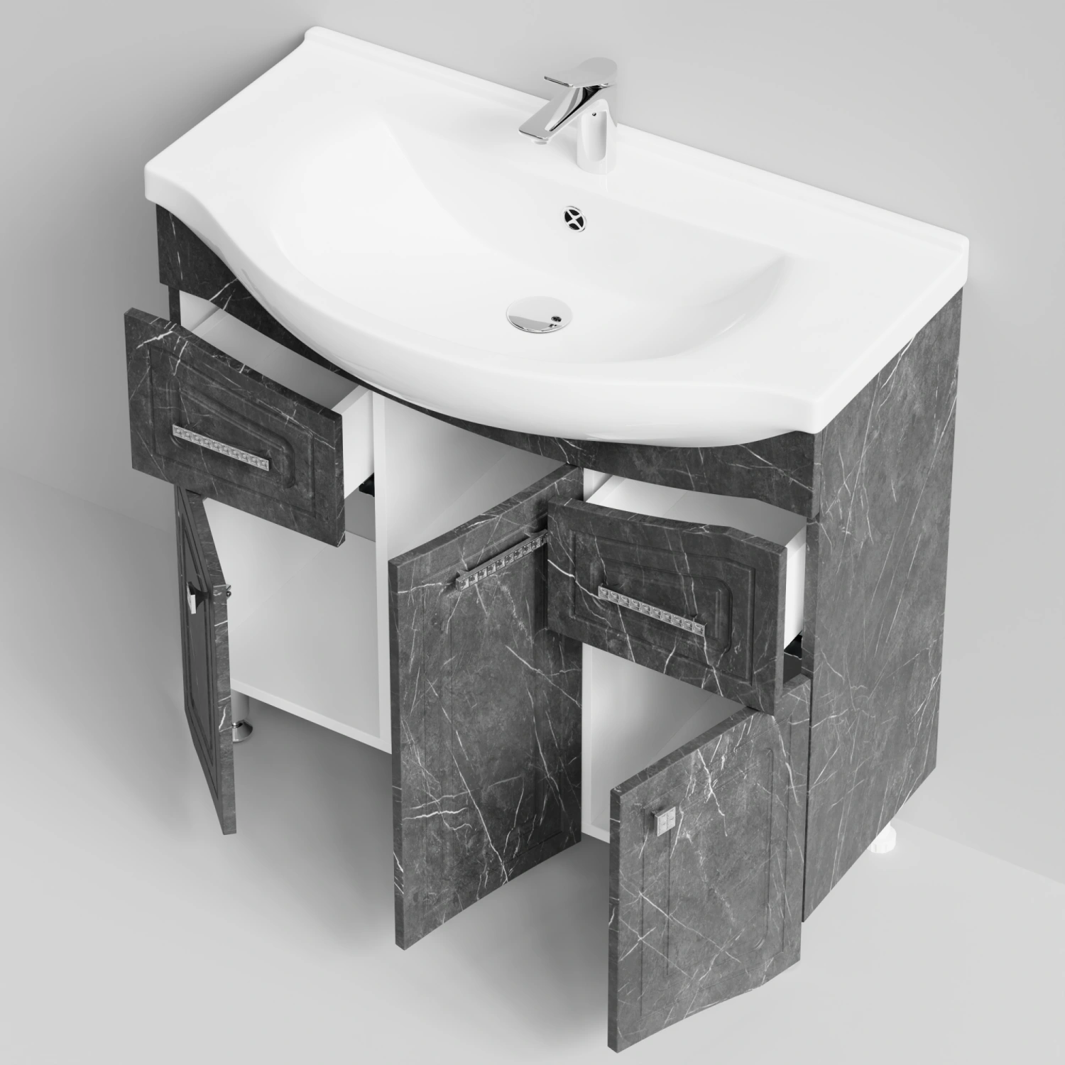 Тумба с раковиной Адам 90 напольная, Мрамор Графит софт тач, петли справа