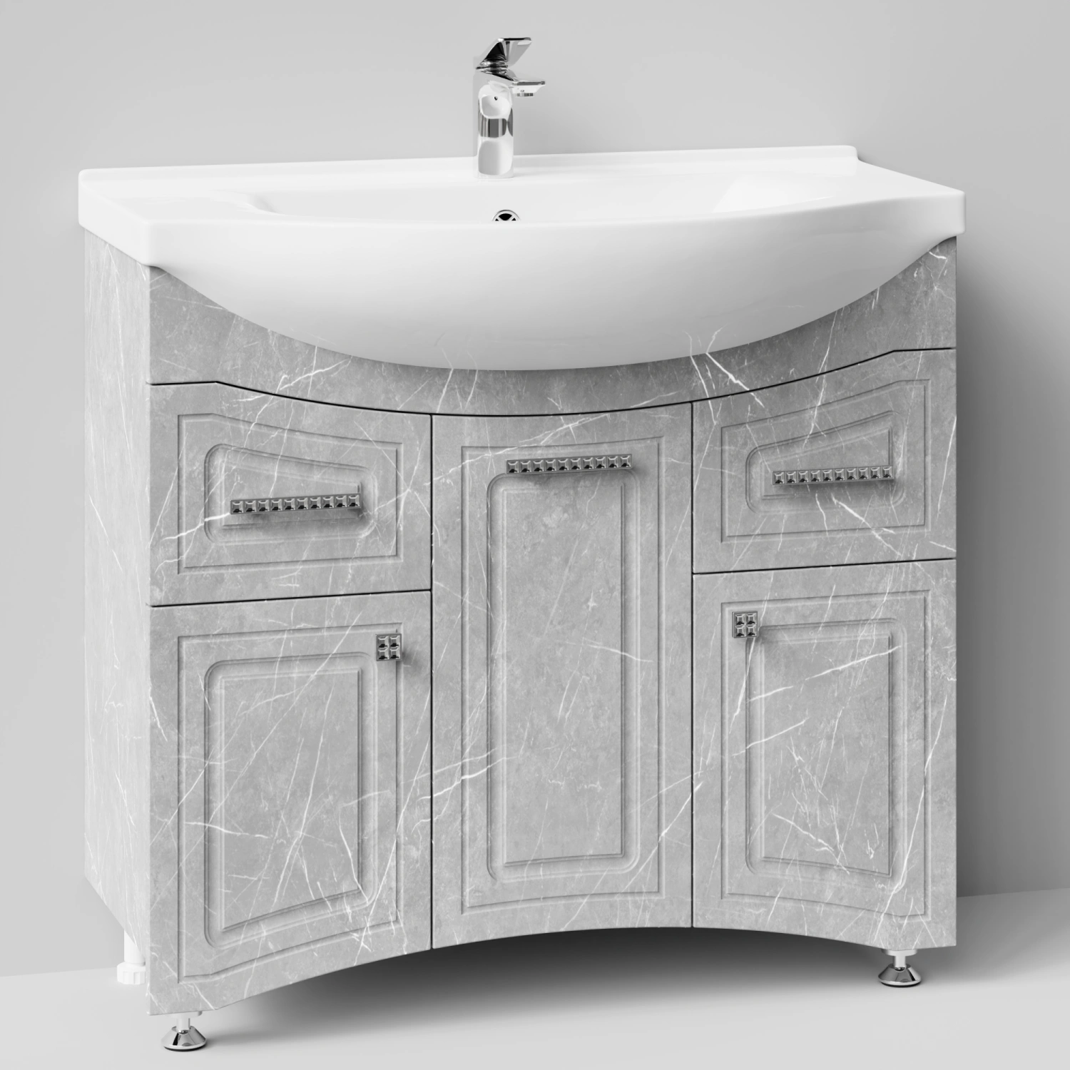 Тумба с раковиной Адам 90 напольная, Мрамор Белый софт тач, петли слева