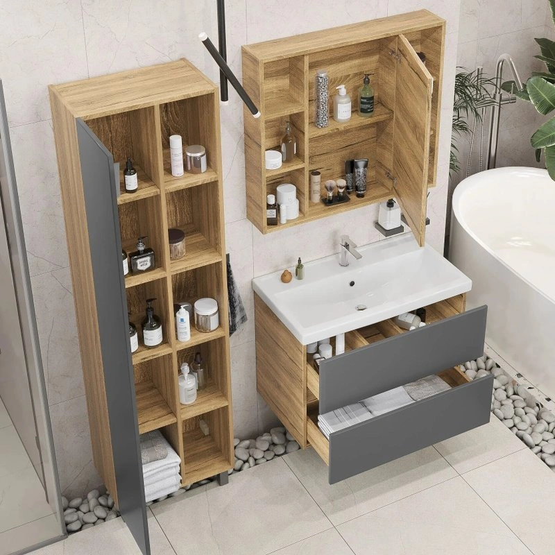 Пенал напольный/подвесной SanStar Graffa/Diva 50 R/L, с полками Дуб вотан, графит софт