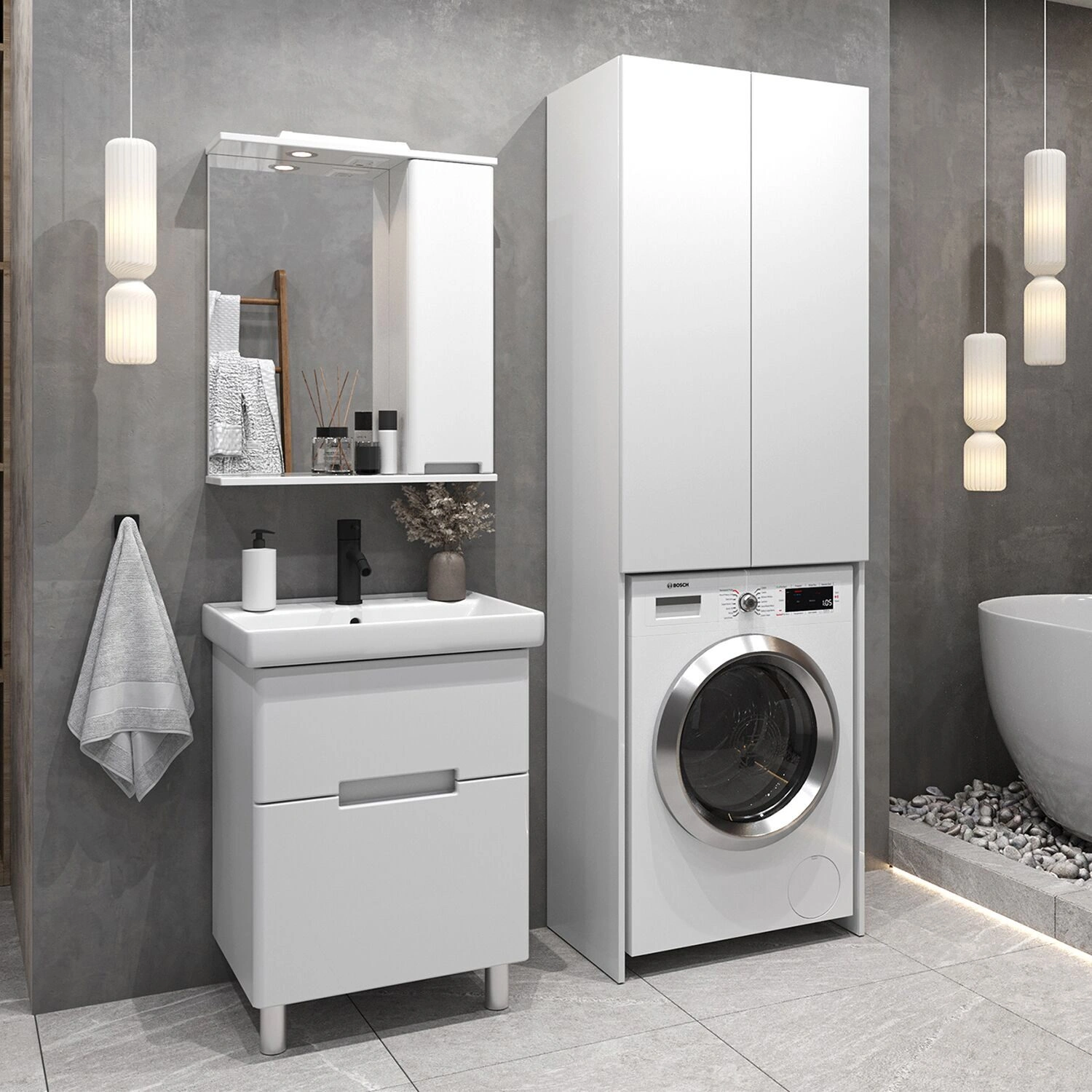 Шкаф-пенал напольный SanStar 65 для стиральной машины белый