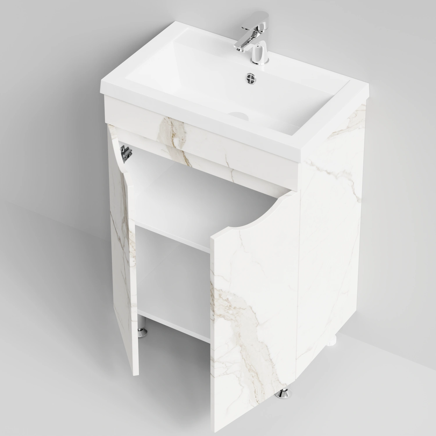 Тумба с раковиной Vod-ok Смайл 58 напольная, Мрамор Белый натур милк
