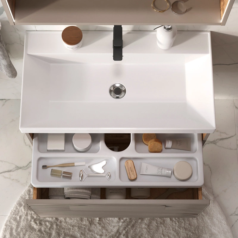 Тумба с раковиной EQUIL Gleam 80 подвесная, 1 ящик, амарок/дуб вотан