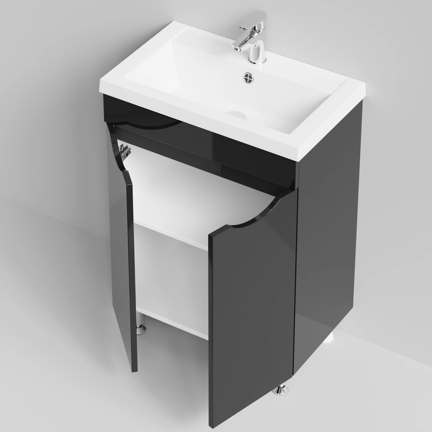Тумба с раковиной Vod-ok Смайл 58 напольная, черный глянец