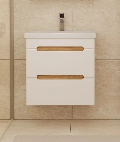 Тумба подвесная SanStar Diva 50 с раковиной Como 50 белый, дуб вотан