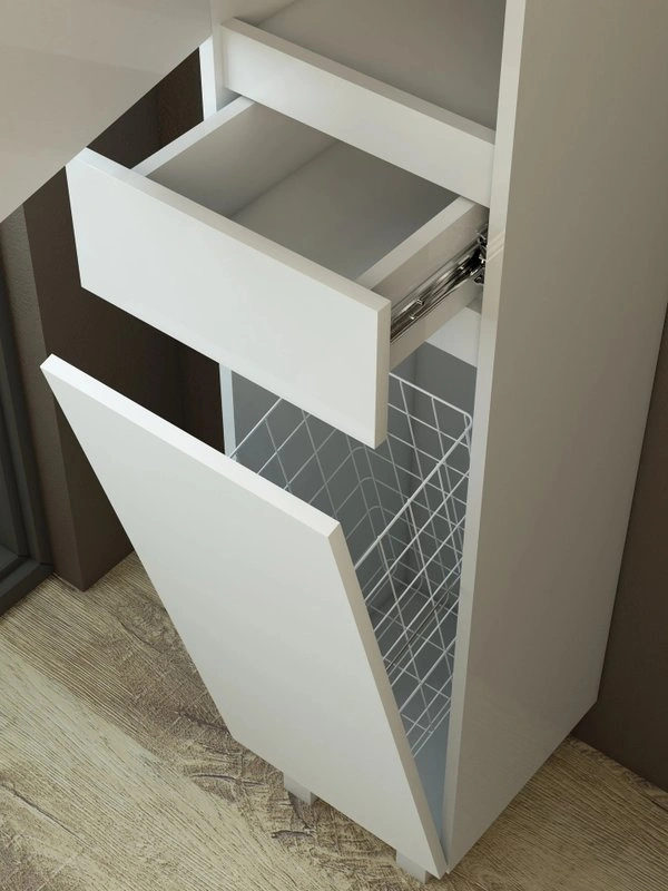 Пенал Emmy Морган 32 R с бельевой корзиной, напольный, белый