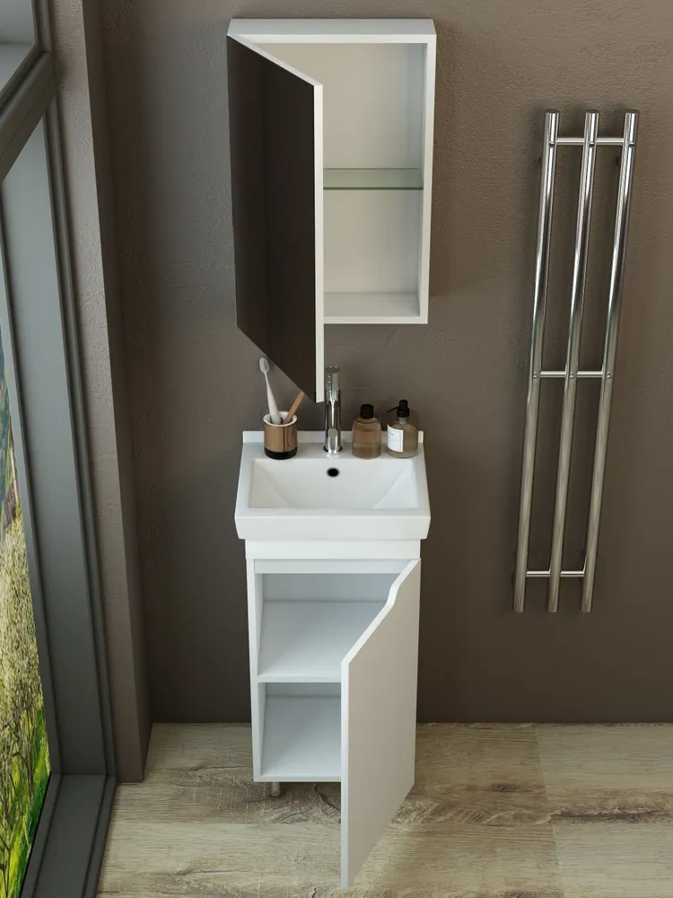 Тумба напольная Emmy Агата 40 R с раковиной Визит 40, 1 дверь, белый