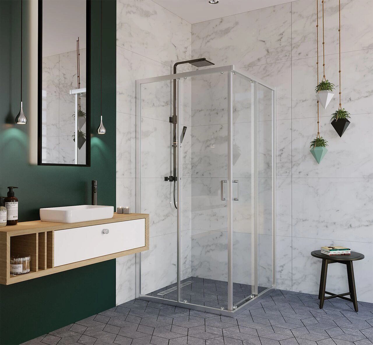 Душевой уголок Alex Baitler AB1490X1 90х90 квадратный, без поддона, прозрачное стекло, хром