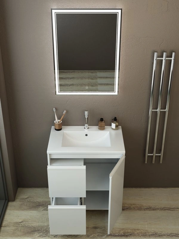 Тумба с раковиной Emmy Вега 70 напольная, 2 ящика, 1 дверь, белый