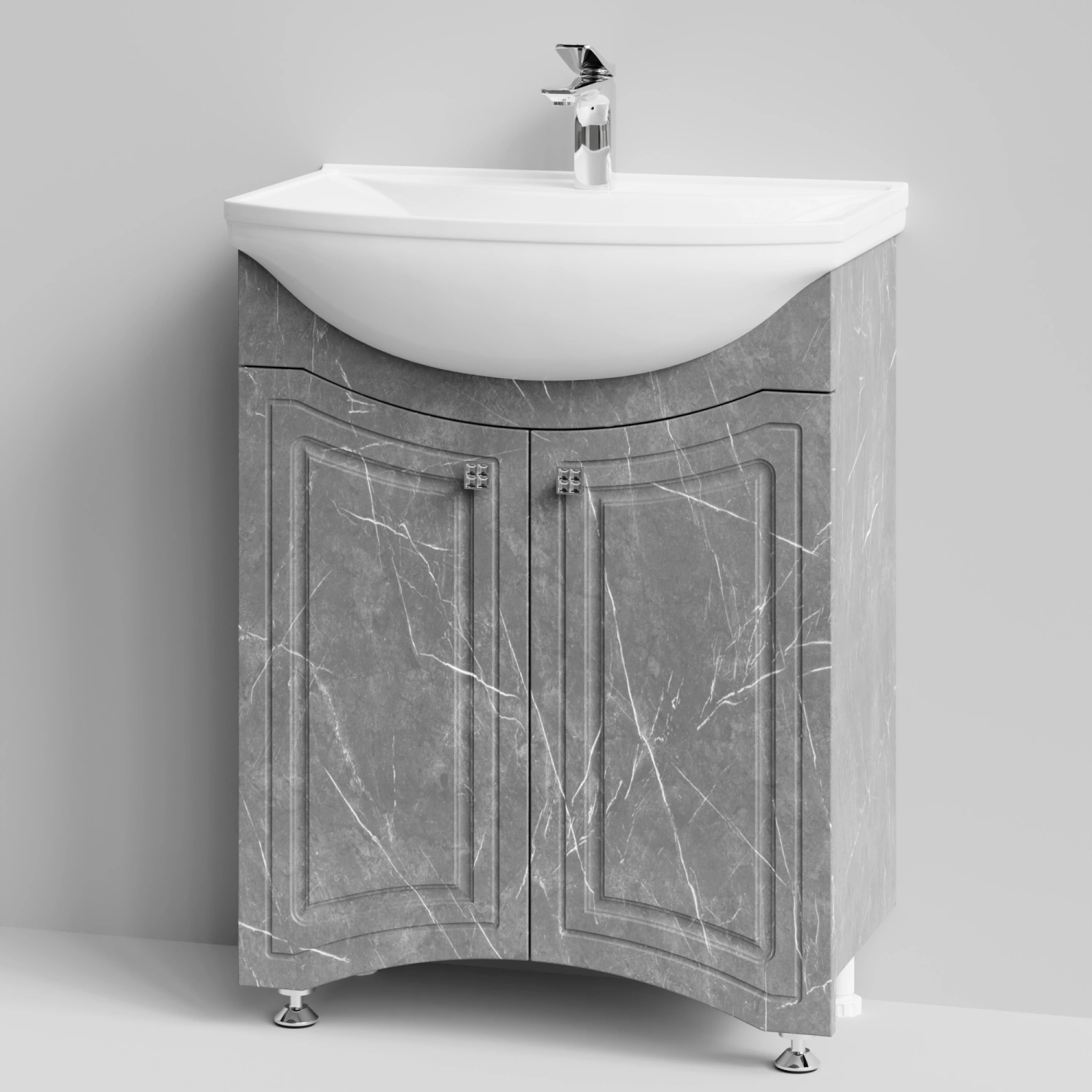 Тумба с раковиной Адам 65 напольная, Мрамор Серый софт тач