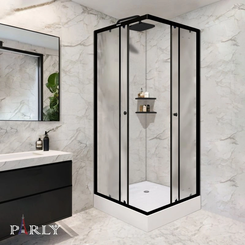 Душевой уголок Parly ZFQ911B 90х90 см, с низким поддоном, профиль матовый черный, стекло прозрачное