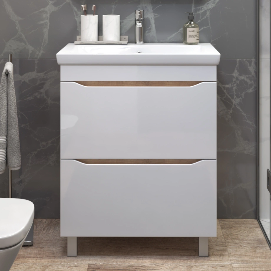 Тумба напольная Vigo Grani 700-0-2 с раковиной Como 70, дуб золотой