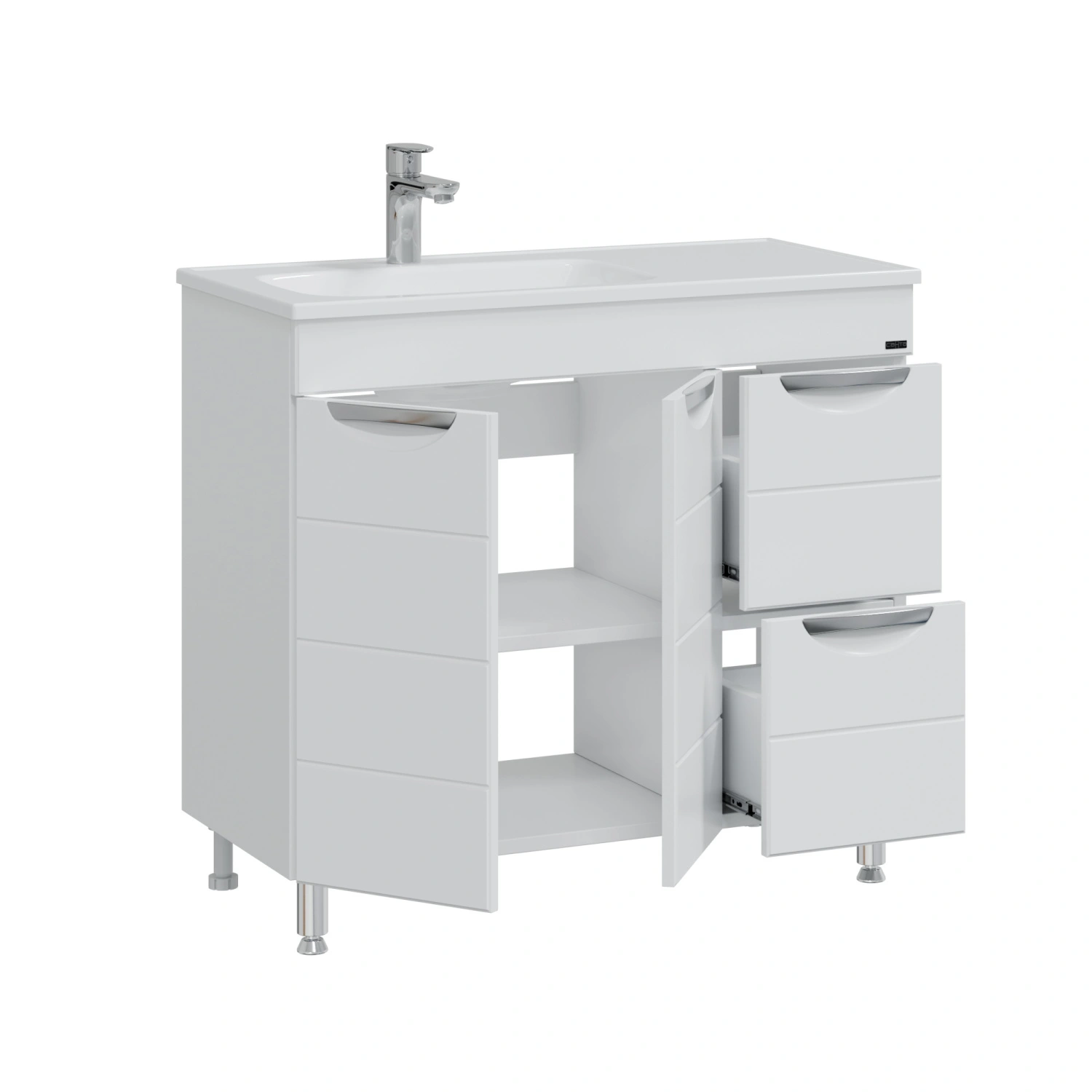 Тумба напольная Санта Родос 90 с раковиной Венера 90, 2 ящика, 2 двери, белый