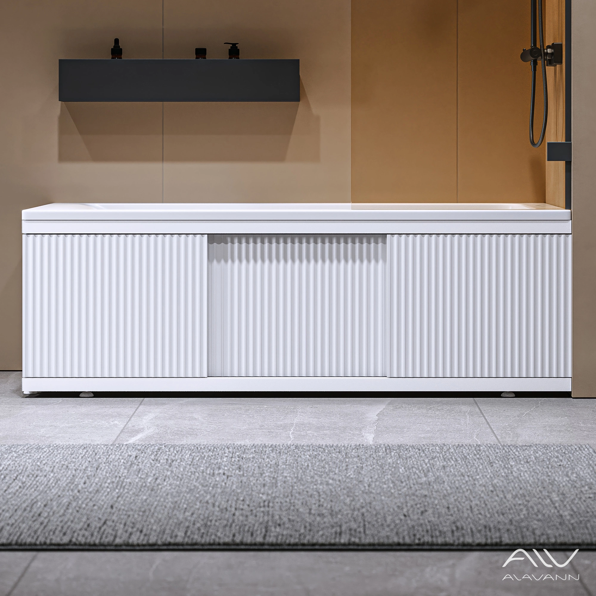 Экран под ванну Alavann Альт 150 белый с фрезеровкой, из МДФ, раздвижной